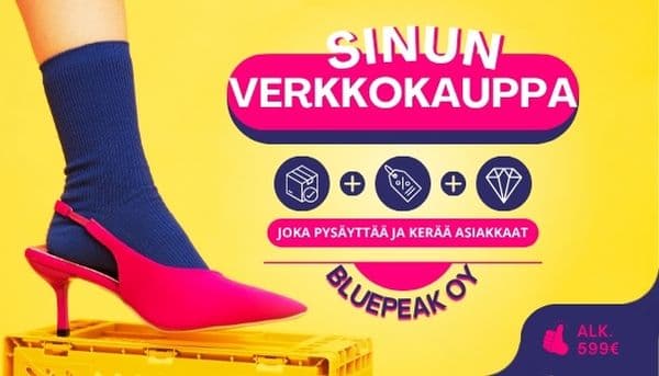 Verkkokauppa mainos jossa naisen kenkä ja kirkkaat värit
