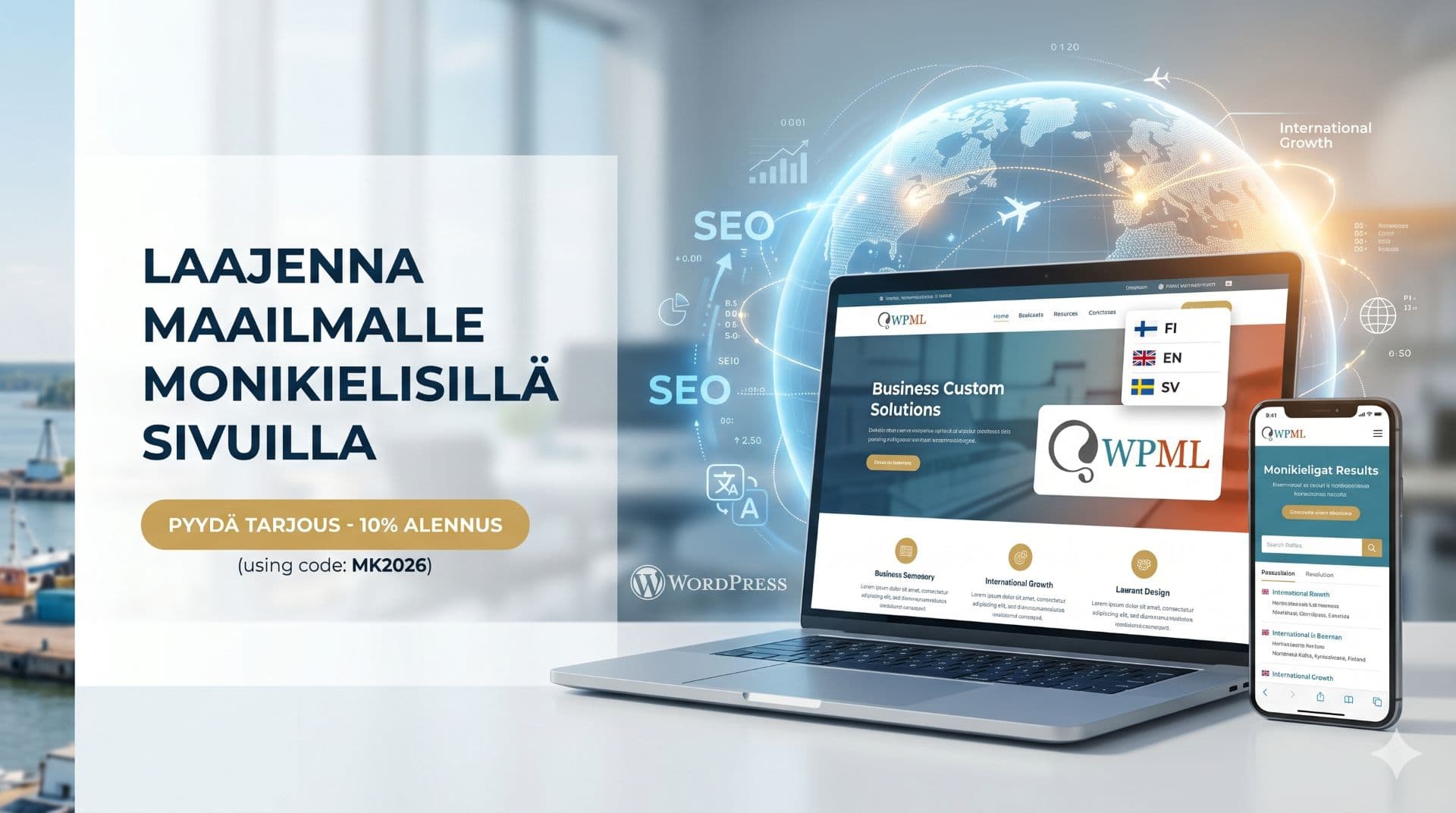 Monikieliset kotisivut huomioivat SEO optimoinnin ja näkyvyyden paikallisesti ja globaalisti.