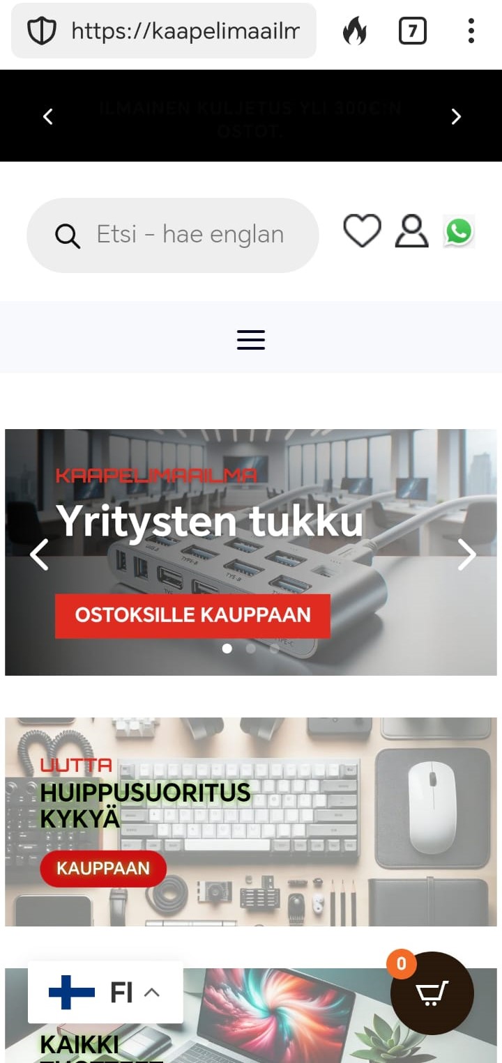Kaapelimaailman mobiili etusivu