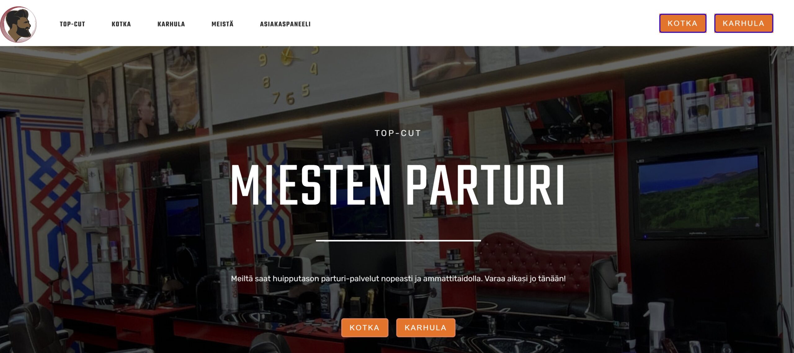 Kuvassa on miesten parturin etusivu.