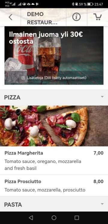 Ravintolan tilausjärjestelmä app